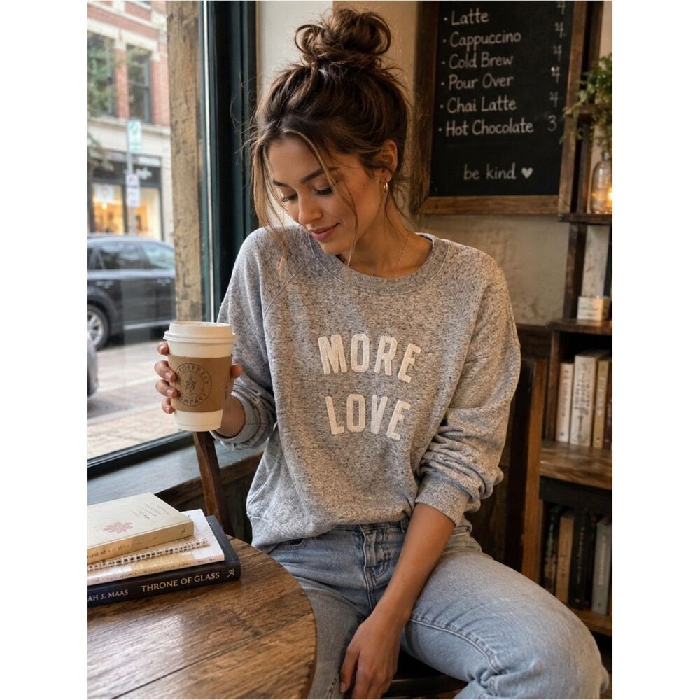 Old Navy More Love Gray Graphic Sweatshirt Cozy Core Large